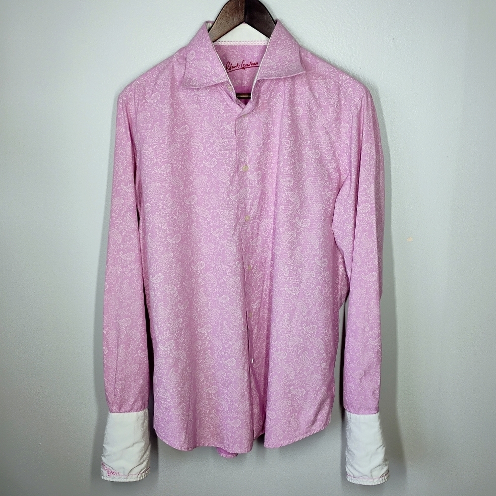 Robert Graham Shirt Mens M/L Purple Paisley French‎ Cuff Embroidered Button Down